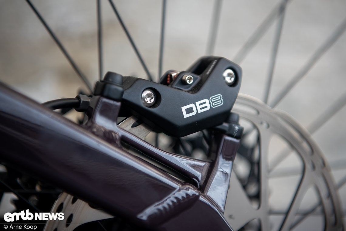 SRAM DB8-Bremsen sorgen für Verzögerung. Vorn ist sogar eine 220 mm Scheibe verbaut.