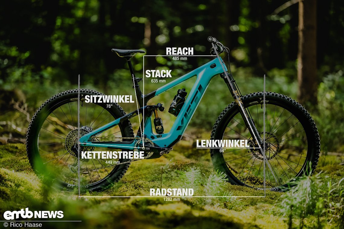 Yeti LTe mit Geometrieangaben in Rahmengrösse L.