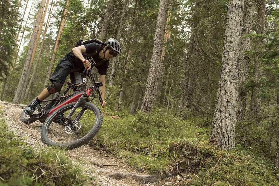 Bergab liegt das eMTB satt auf dem Trail