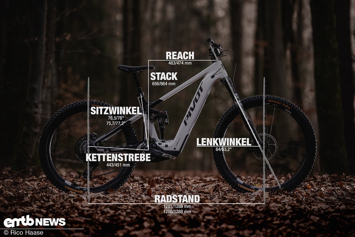 Pivot Shuttle LT Pro mit Geometrieangaben in Rahmengrösse L.