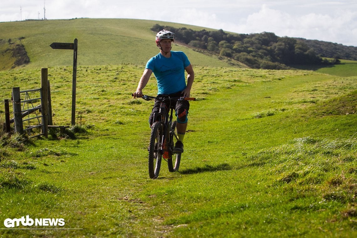 Just riding along casually, consistent brakes and up down trails, after descending the hill behind.