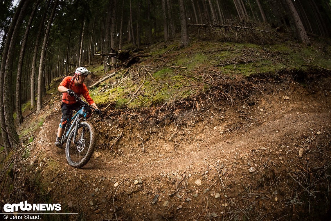 Auf sanften, flowigen Trails wie diesem ist das Maxx Fab4 EL voll in seinem Element.