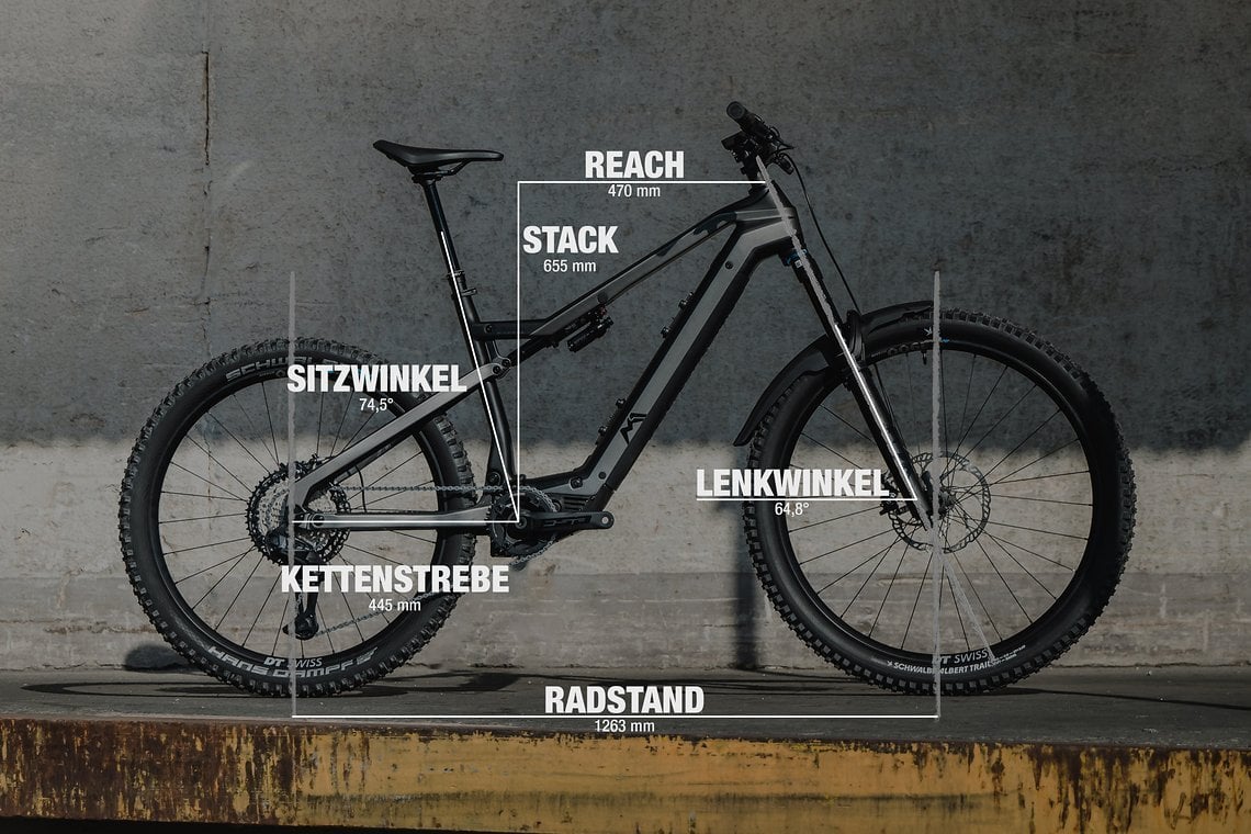M1 AM.600.SX mit Geometrieangaben in Rahmengrösse L.