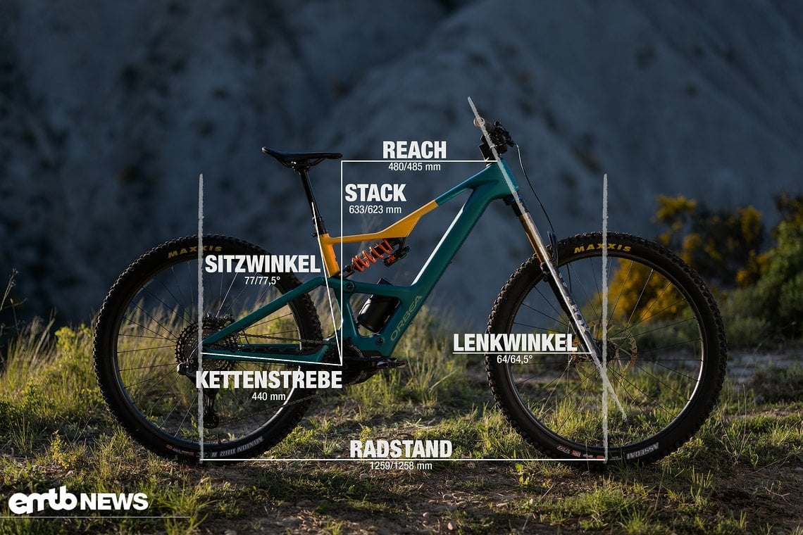 Orbea Rise LT mit Geometrieangaben in Rahmengröße L.