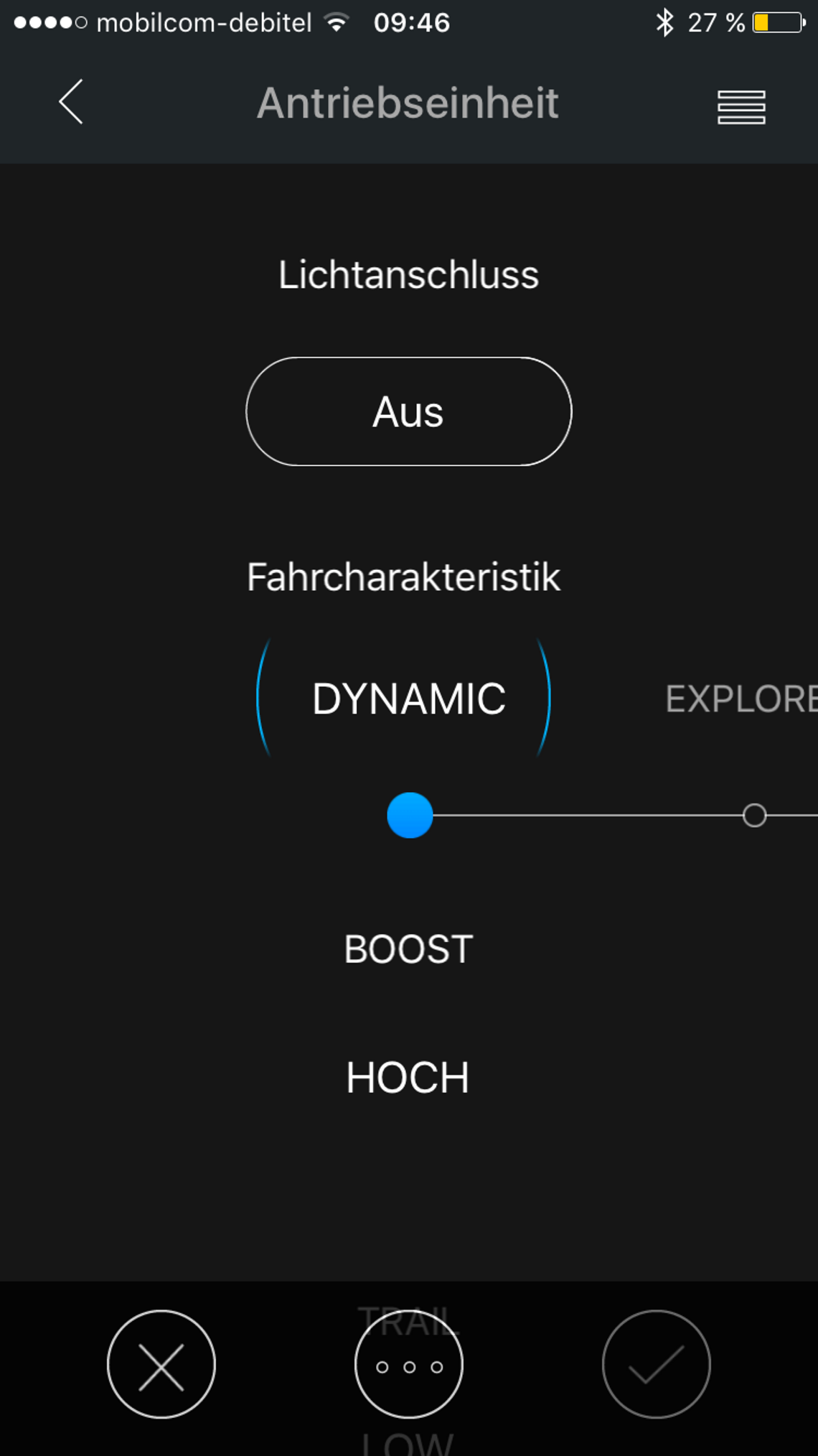 … und kann hier die Fahrcharakteristik konfigurieren.