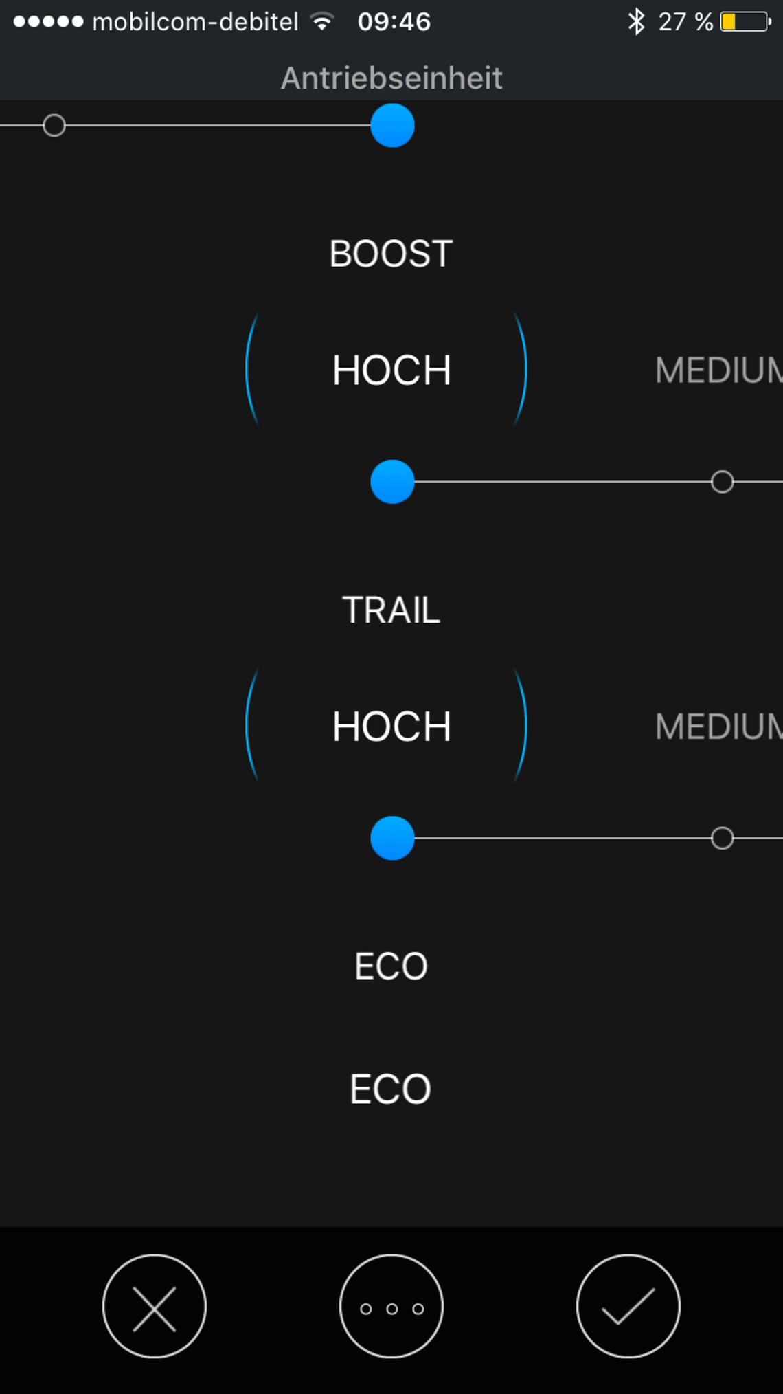 … kann man den Unterstützungsmodus für Boost und Trailmodus einrichten.