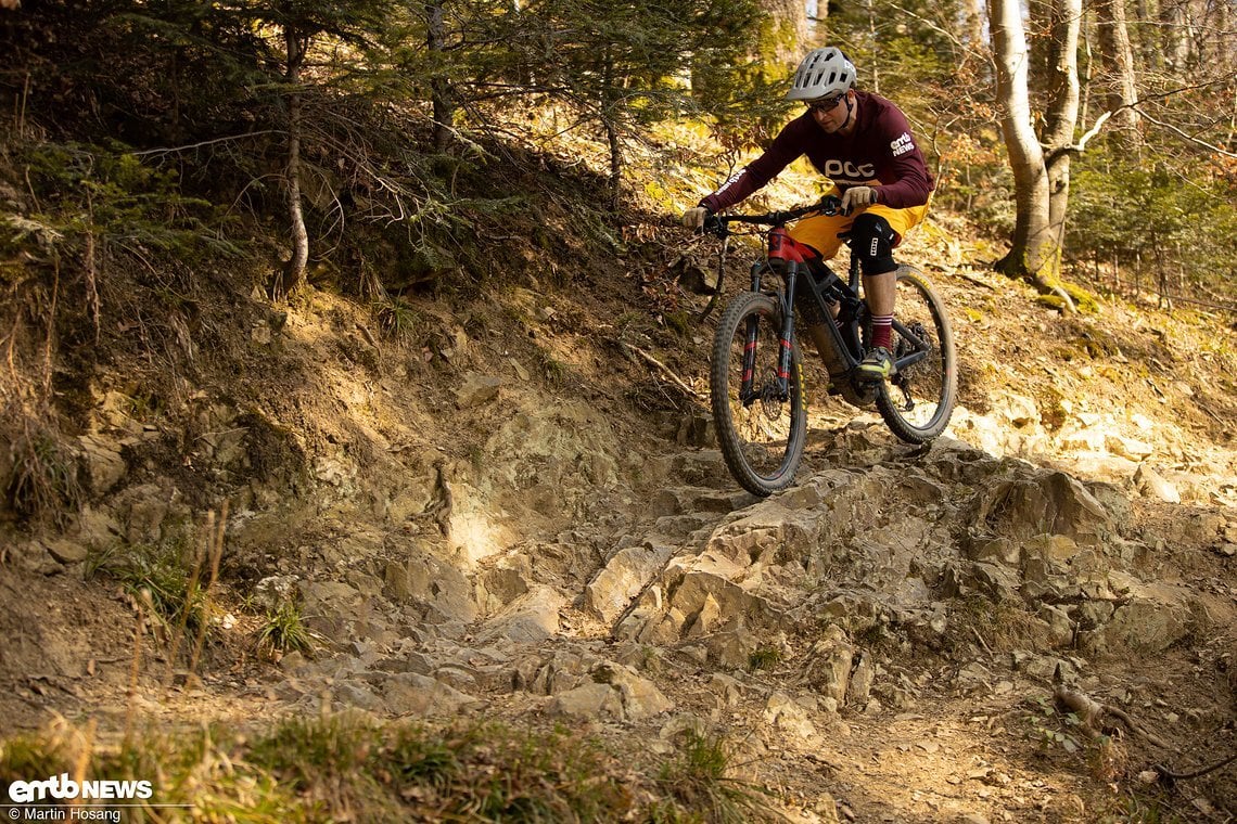 Eine sichere Linienwahl im Downhill ist dank den griffigen Maxxis-Reifen mühelos.