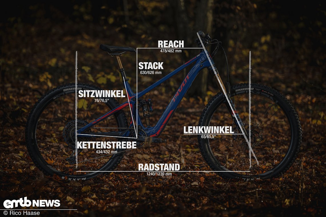 Pivot Shuttle SL Pro mit Geometrieangaben in Rahmengröße L