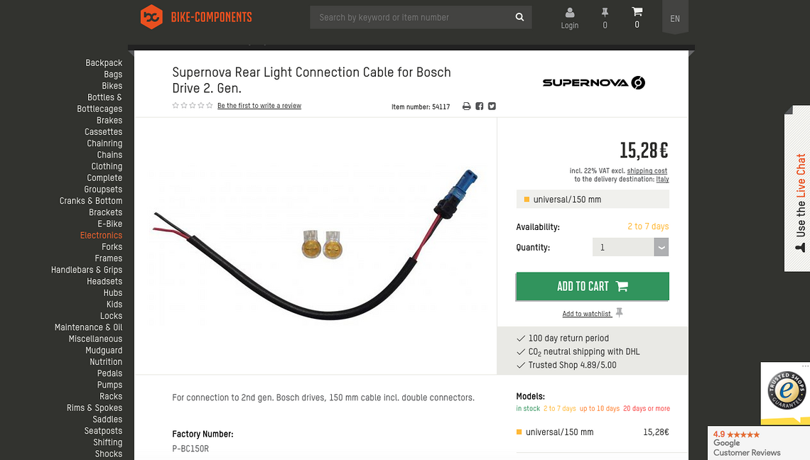 Kabel zum Anschluss des Lichtsystems an den Motor sind online oder in deinem lokalen Fahrradgeschäft erhältlich.