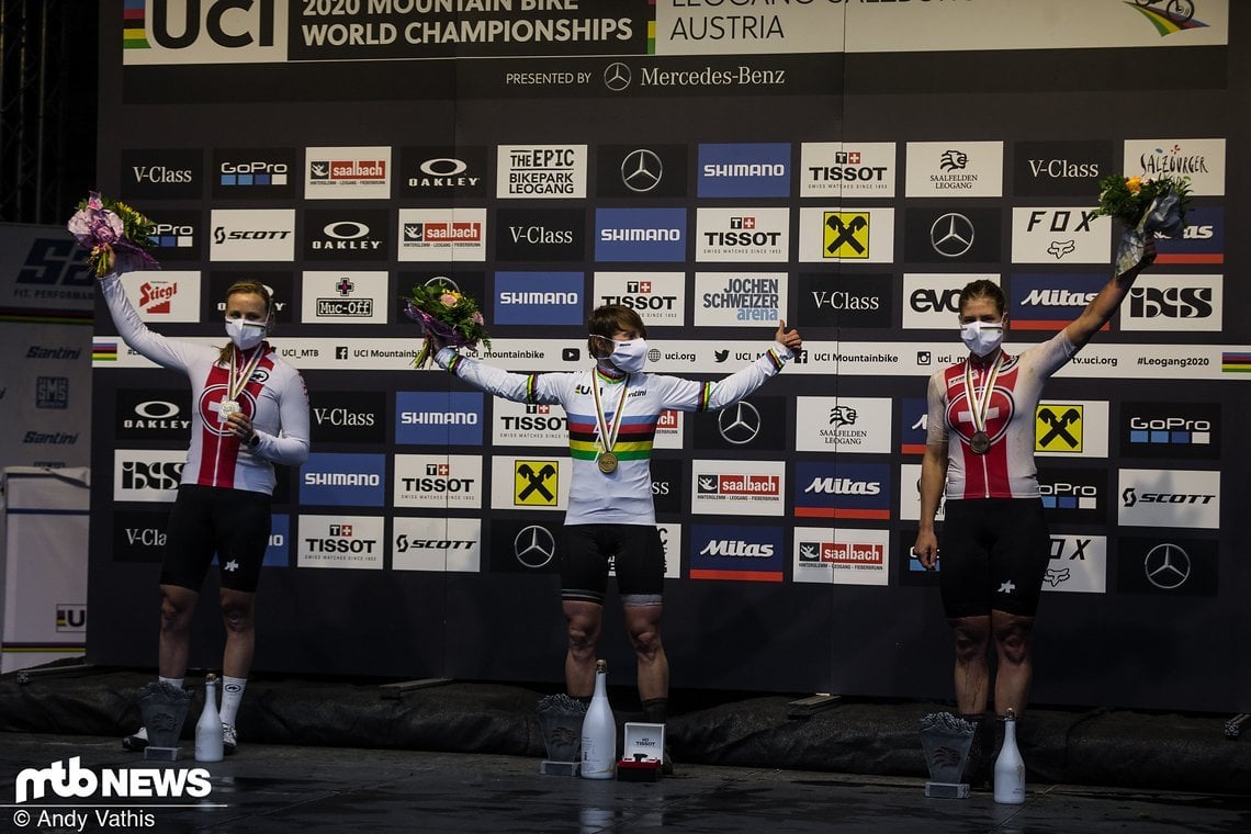 Das eMTB WM Podium 2020: Stirnemann – Pugin – Schneitter