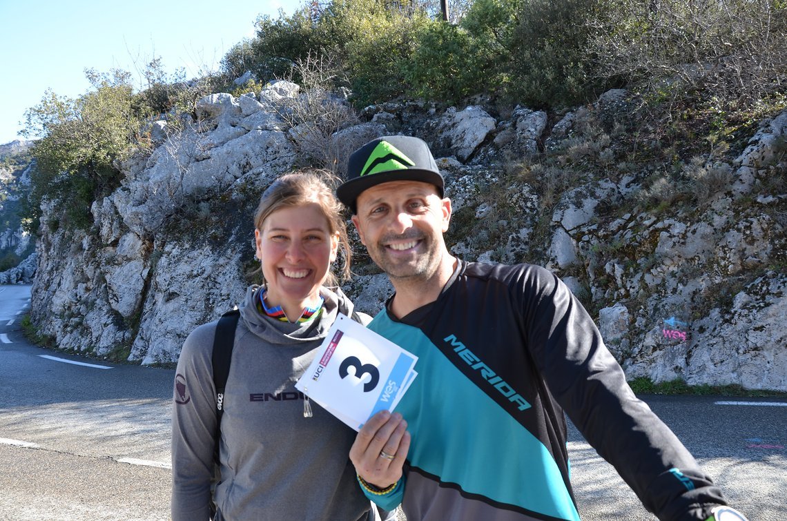 Freudiges Wiedersehen von Jose Antonio Hermida (ESP) und Nathalie Schneitter (SUI)