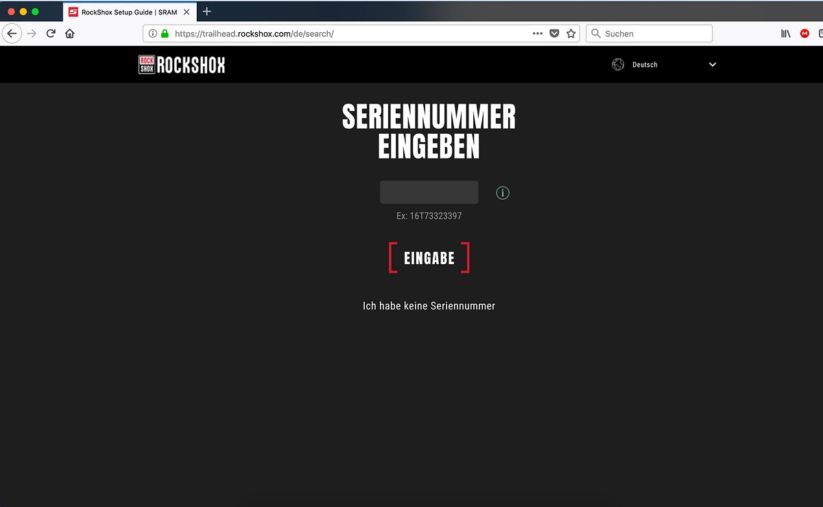 Wer ein RockShox-Produkt ab Baujahr 2018 besitzt, der gibt einfach die Seriennummer ein und drückt Enter Wer ein RockShox-Produkt ab Baujahr 2018 besitzt, der gibt einfach die Seriennummer ein und drückt Enter