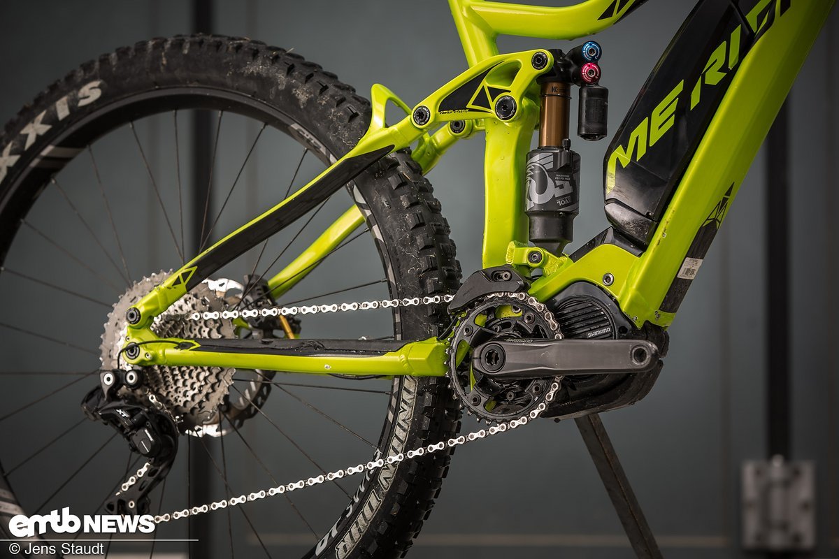 Der Antrieb des Merida eOne-Sixty 900E ist der Shimano Steps E8000-Motor Der Antrieb des Merida eOne-Sixty 900E ist der Shimano Steps E8000-Motor