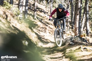 Das Decoy SN MX sucht nicht zwingend die schnellste Linie, sondern verleitet dazu, die spaßigste zu finden: Statt schnell auf der Main-Line, steckt es auch Sidehits auf dem Trail locker weg.