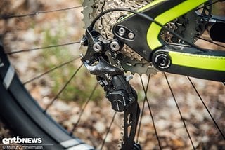 Geschaltet wird mit einem XT-Schaltwerk von Shimano