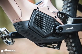 Haibike setzt im ALLMTN TRN/IQ auf eine Pinion E1.12 MGU – ein Mittelmotor mit integriertem 12-Gang-Getriebe und Riemenantrieb.