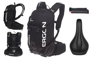 Ergon spendiert ein Set bestehend aus BA2 E-Protect Rucksack, SM E-Mountain Core Prime-Sattel, GE1 Evo Factory- Griffe im stylischen Oil Slick-Finish – Wert: ca. 310 €