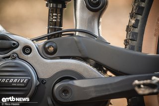 Der Flexpoint-Hinterbau wird etwas vor dem Innenlager umgelenkt und ...