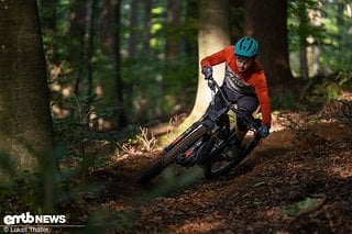 Auch enge Kurven meistert das abfahrtsorientierte E-MTB gerne