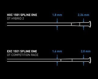 Die Speichen der Hybrid-Laufräder von DT Swiss sind stärker dimensioniert.