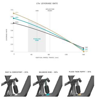 Am Yeti LTe lässt sich, ebenso wie beim MTe, die Progression des Hinterbaus individuell einstellen. Am Yeti LTe lässt sich, ebenso wie beim MTe, die Progression des Hinterbaus individuell einstellen.