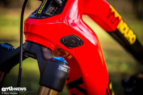 The charging port is high and conveniently place on the Haibike Flyon The charging port is high and conveniently place on the Haibike Flyon