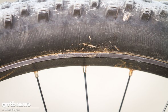 The rear rim is dented in a few places, fairly normal for the type of riding we have done. The rear rim is dented in a few places, fairly normal for the type of riding we have done.